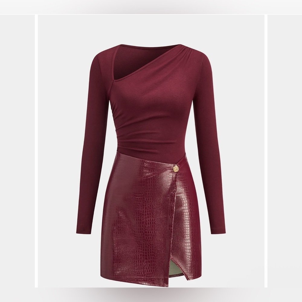 Commense One Shoulder Burgundy Dress